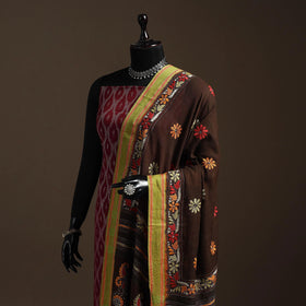 Brown - handloom cotton bengal hand kantha work dupatta 16
