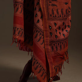Brown - handloom cotton bengal hand kantha work dupatta 18