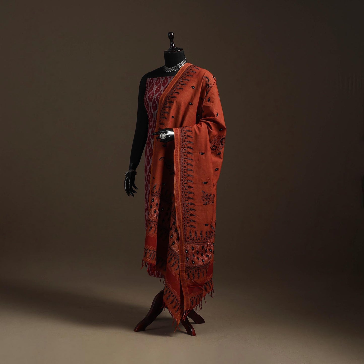 Brown - handloom cotton bengal hand kantha work dupatta 18