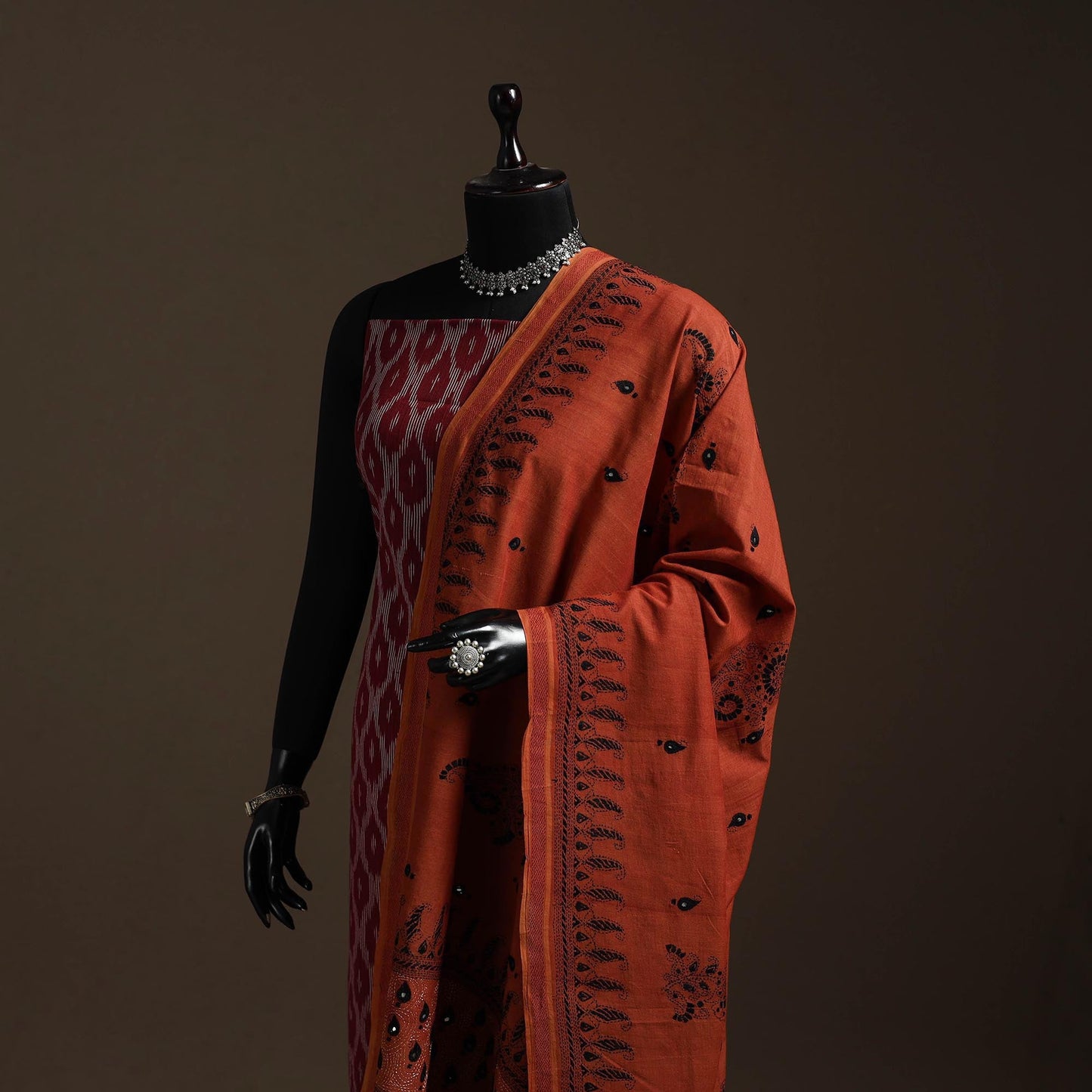 Brown - handloom cotton bengal hand kantha work dupatta 18