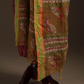 Brown - handloom cotton bengal hand kantha work dupatta 31