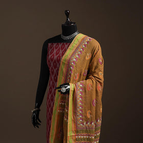 Brown - handloom cotton bengal hand kantha work dupatta 31