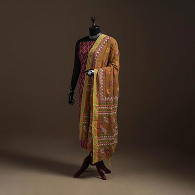 Brown - handloom cotton bengal hand kantha work dupatta 31