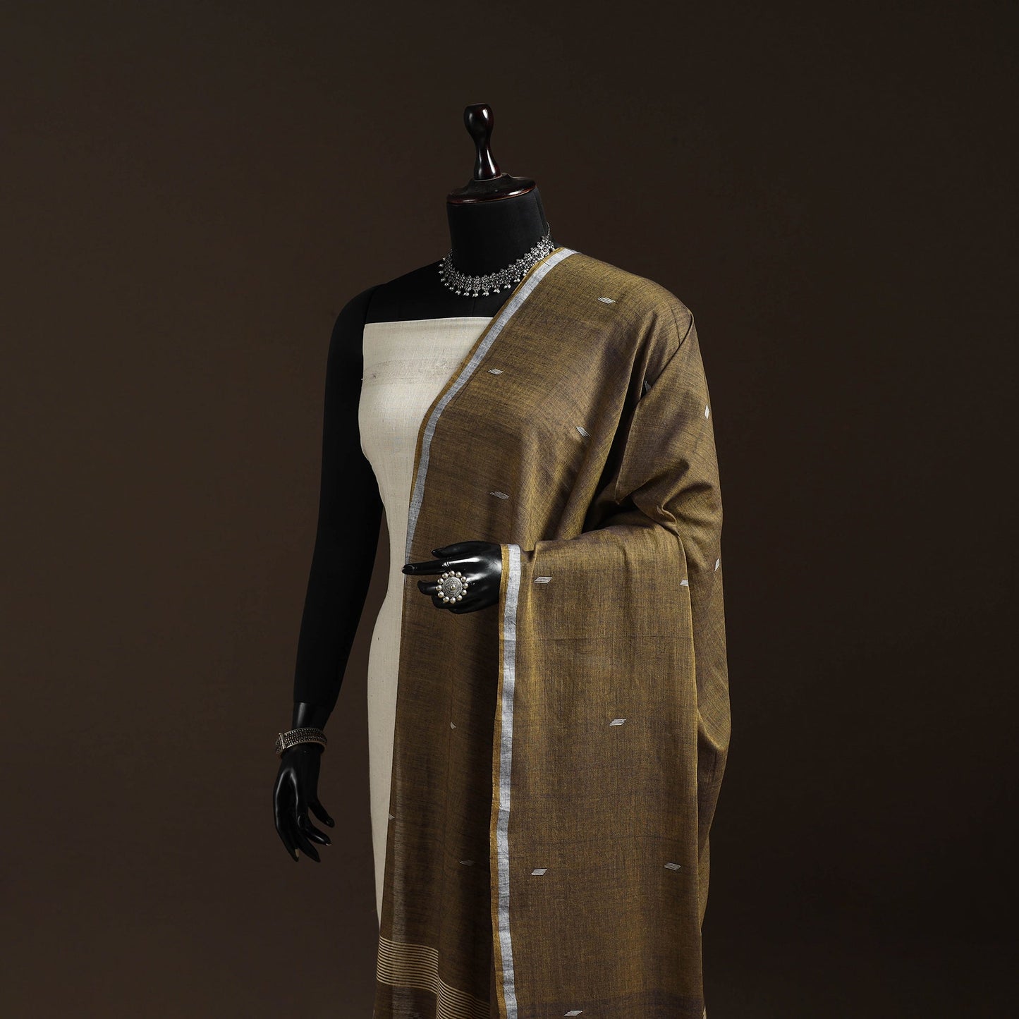 Handloom cotton bengal jamdani dupatta 04 - handcrafted