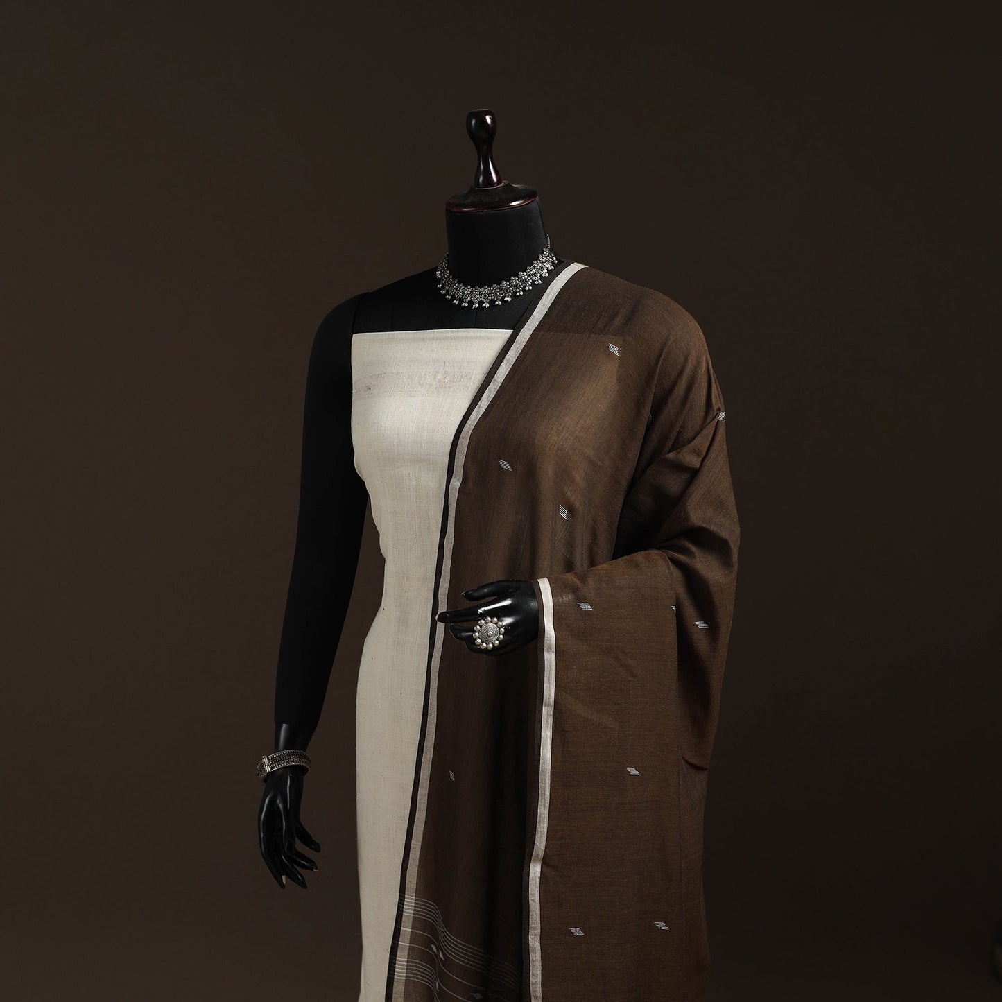 Handloom cotton bengal jamdani dupatta 37 - handcrafted