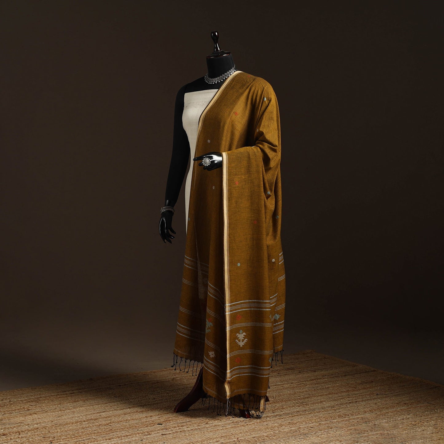 Handloom cotton burdwan jamdani dupatta 03 - handcrafted