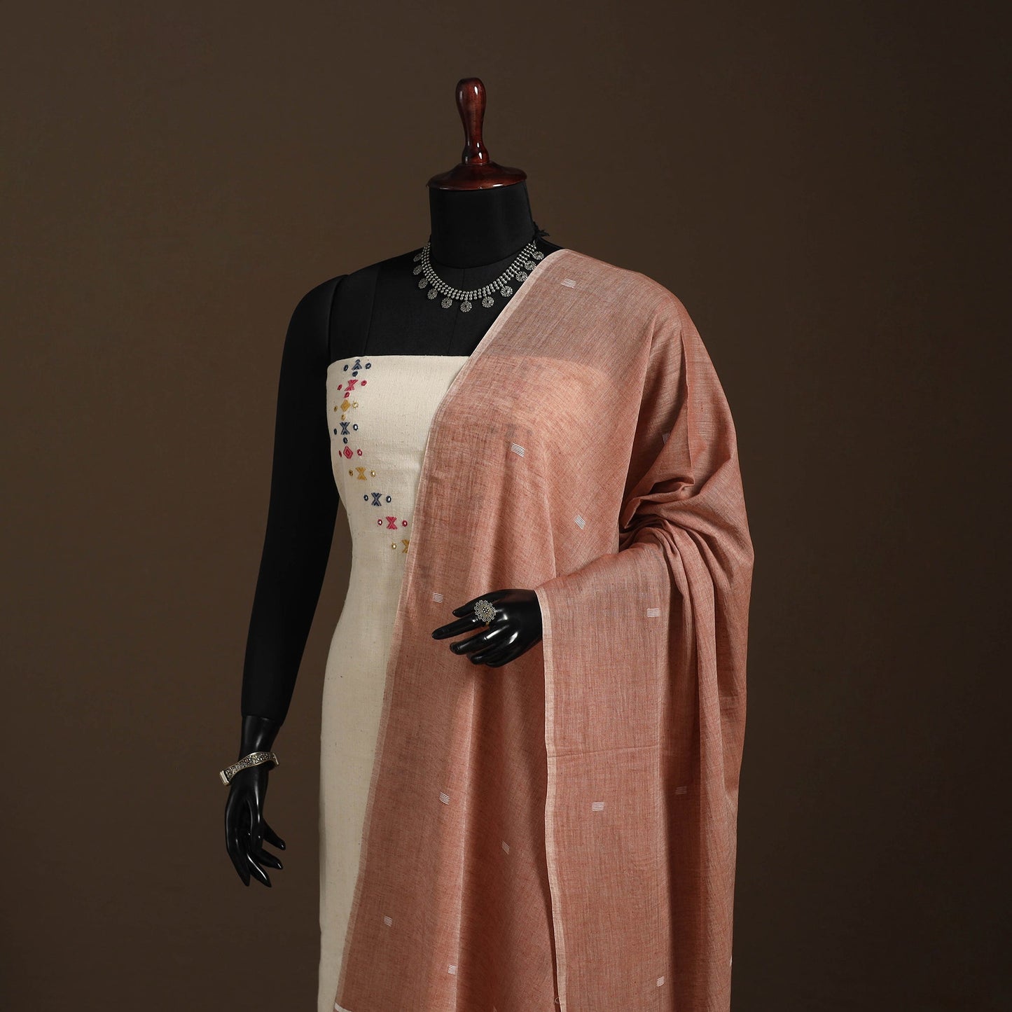 Brown Handloom Cotton Burdwan Jamdani Dupatta