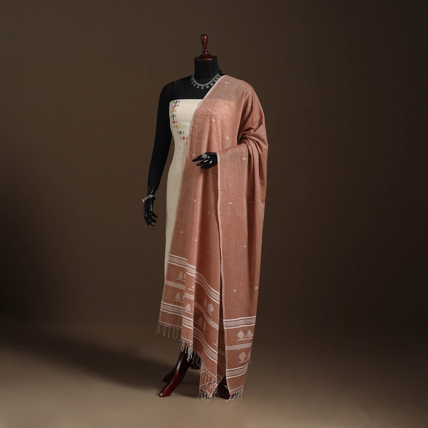 Brown Handloom Cotton Burdwan Jamdani Dupatta