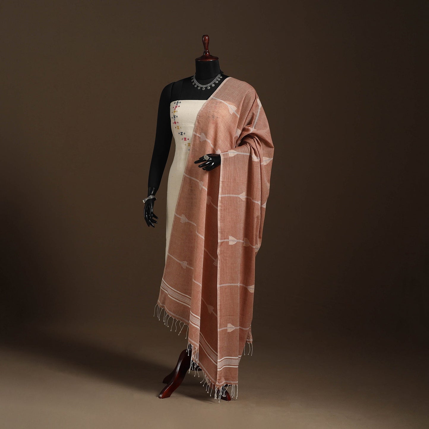 Brown Handloom Cotton Burdwan Jamdani Dupatta