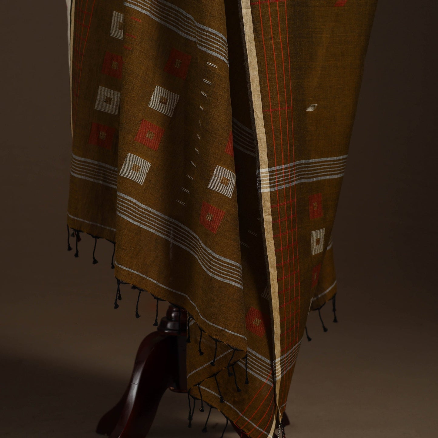 Brown Handloom Cotton Burdwan Jamdani Dupatta