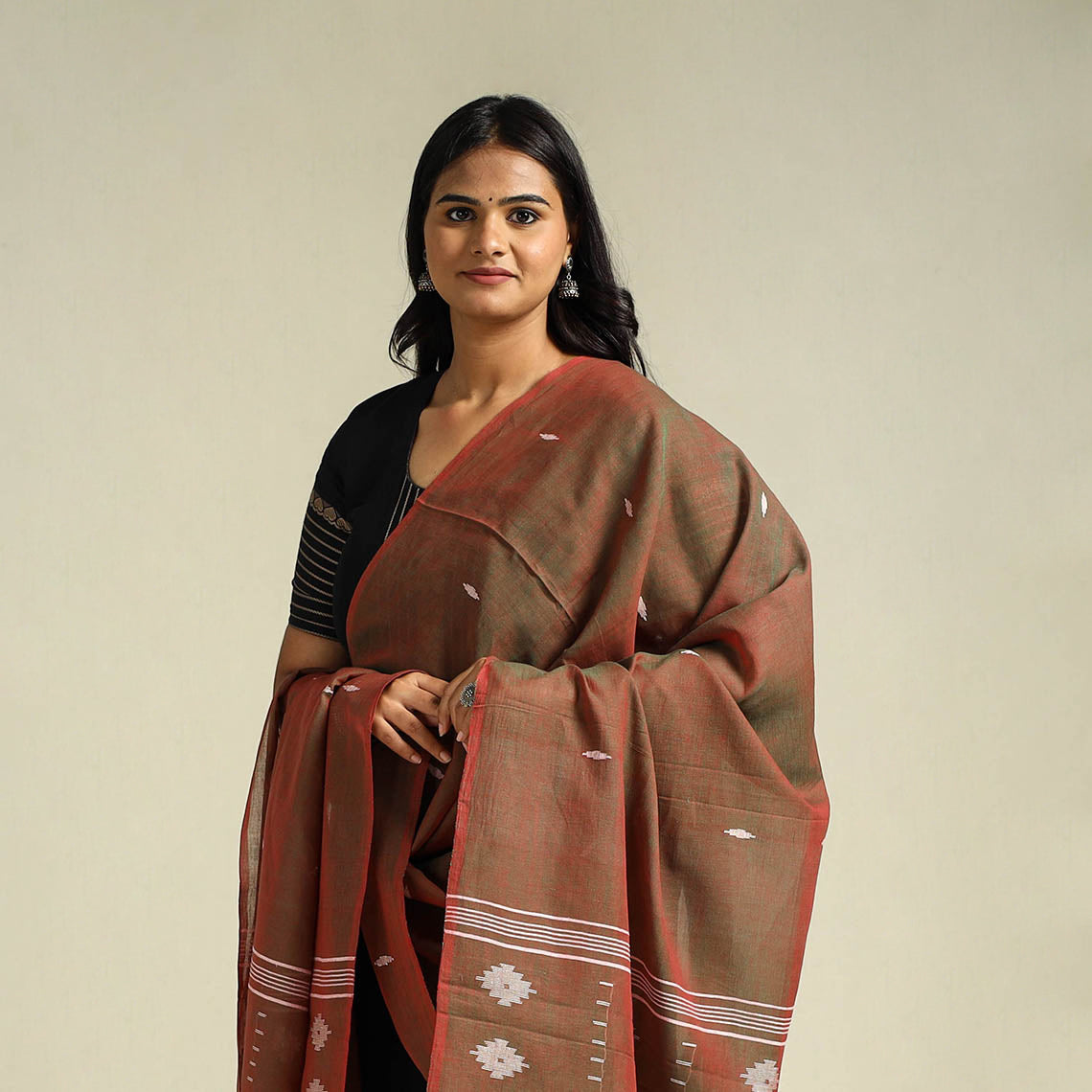 Brown - handloom cotton burdwan jamdani dupatta 32