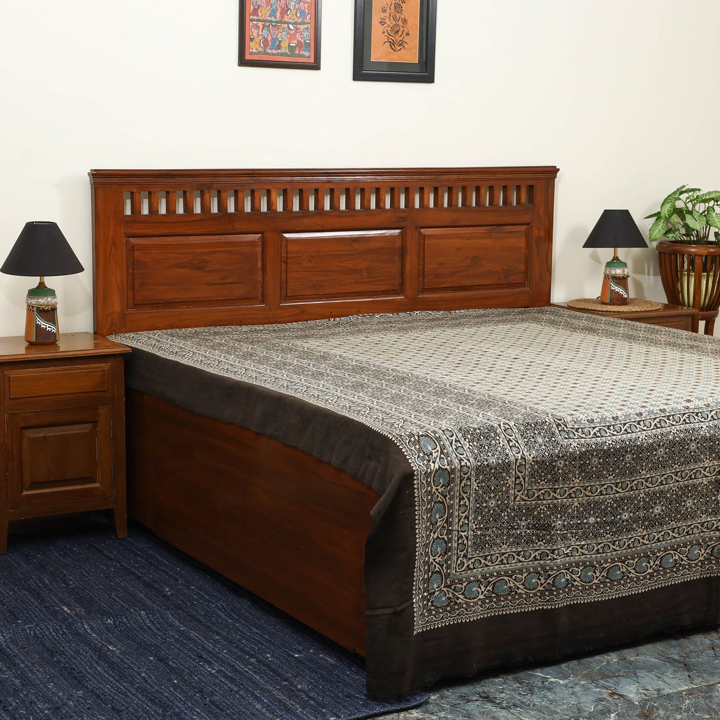 Brown Handloom Cotton Block Print Double Ajrakh Bed Sheet