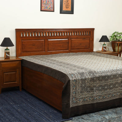 Brown Handloom Cotton Block Print Double Ajrakh Bed Sheet