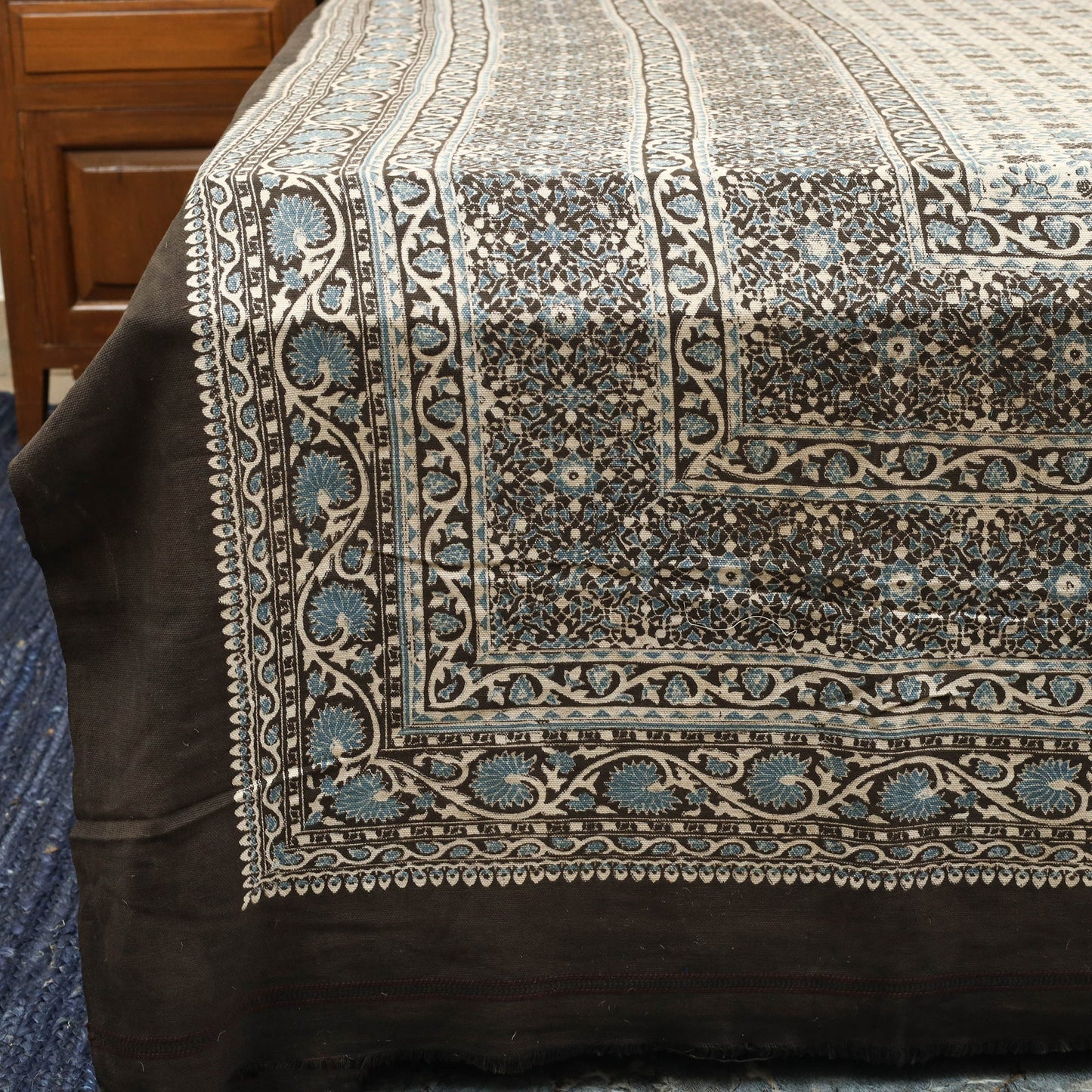 Brown Handloom Cotton Block Print Double Ajrakh Bed Sheet