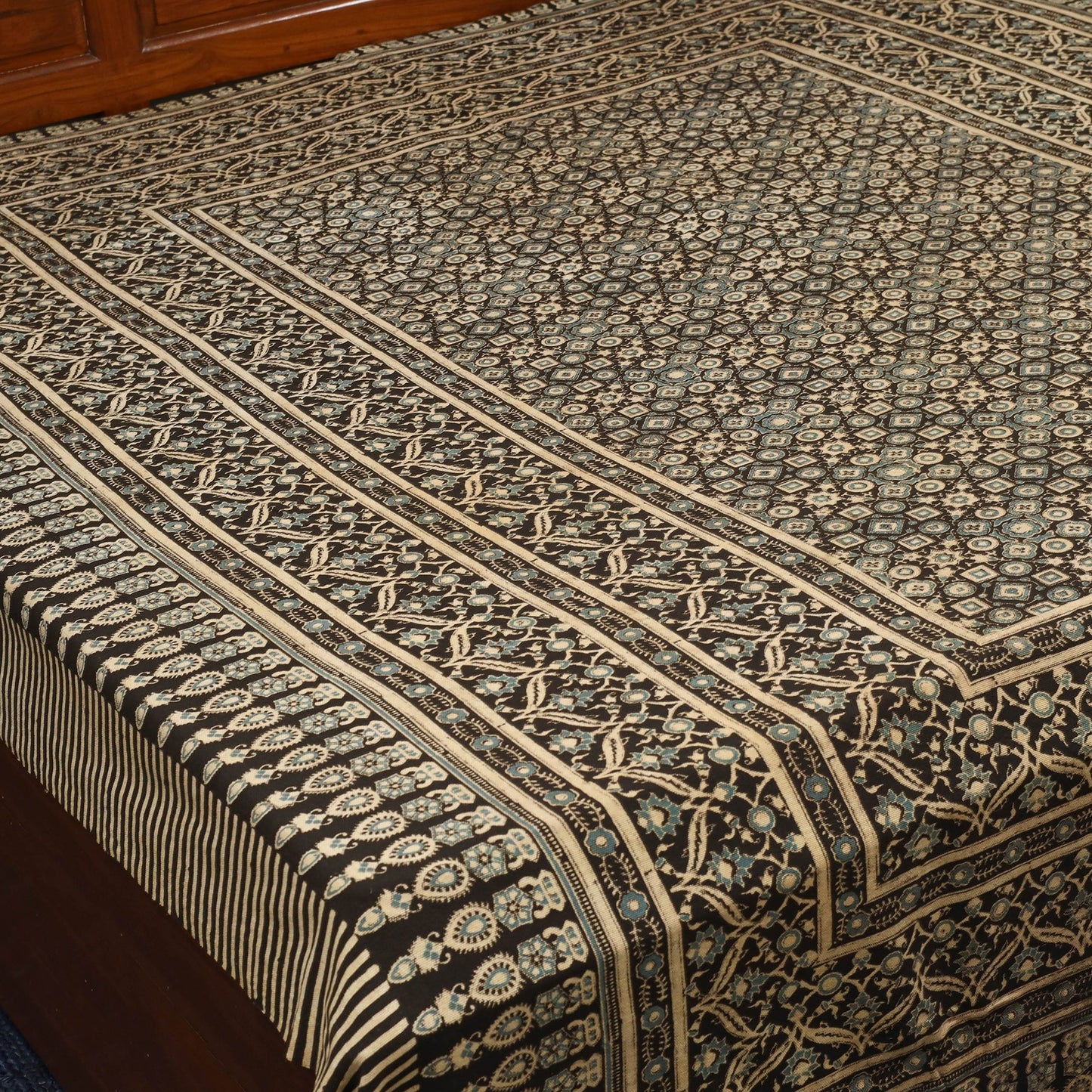 Brown Handloom Cotton Block Print Double Ajrakh Bed Sheet