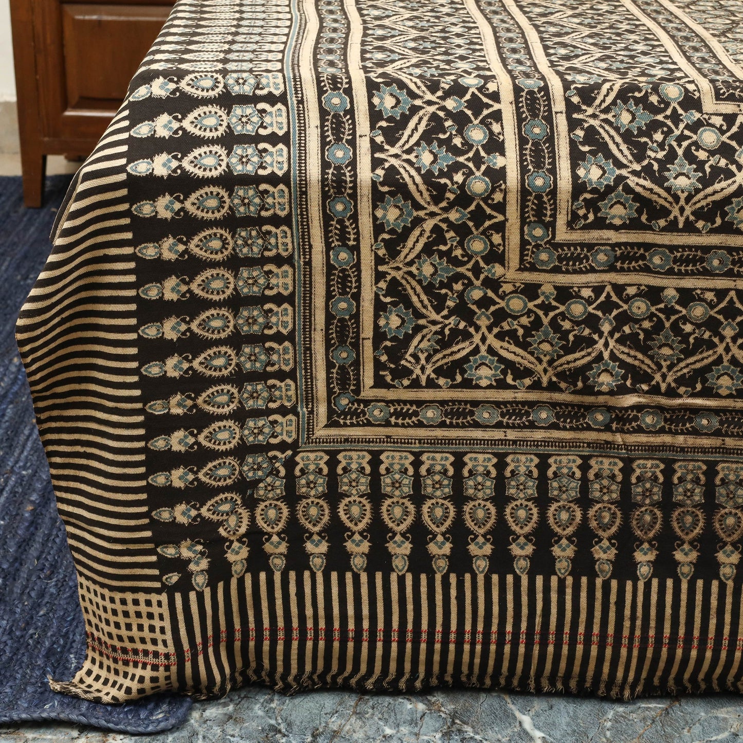 Brown Handloom Cotton Block Print Double Ajrakh Bed Sheet