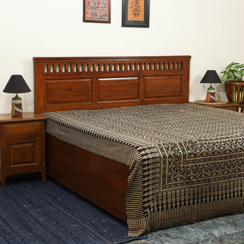Brown Handloom Cotton Block Print Double Ajrakh Bed Sheet