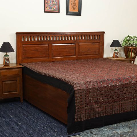 Brown Handloom Cotton Block Print Double Ajrakh Bed Sheet