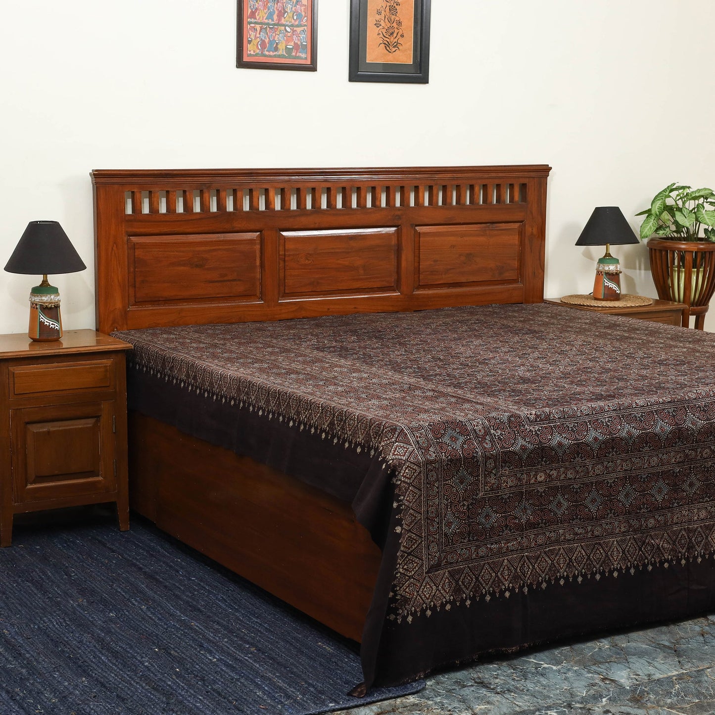 Brown Handloom Cotton Block Print Double Ajrakh Bed Sheet