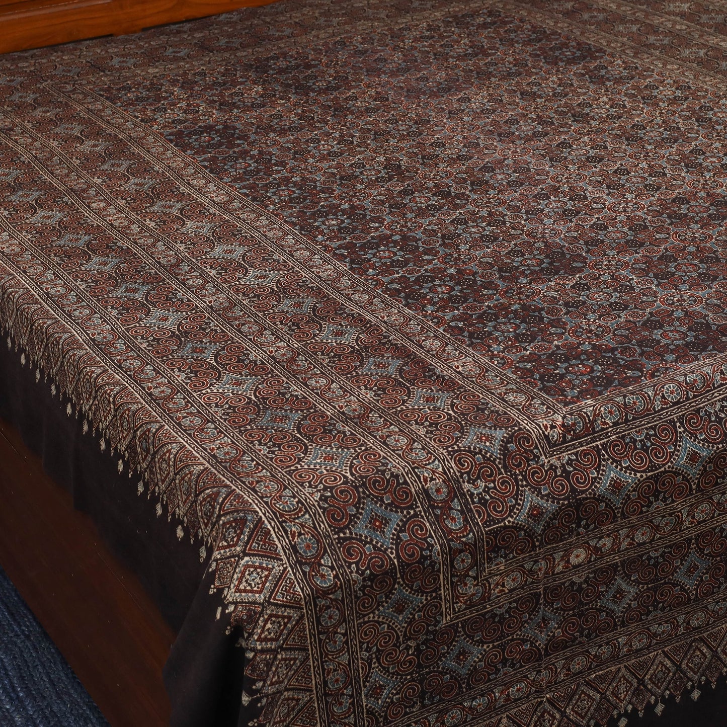 Brown Handloom Cotton Block Print Double Ajrakh Bed Sheet