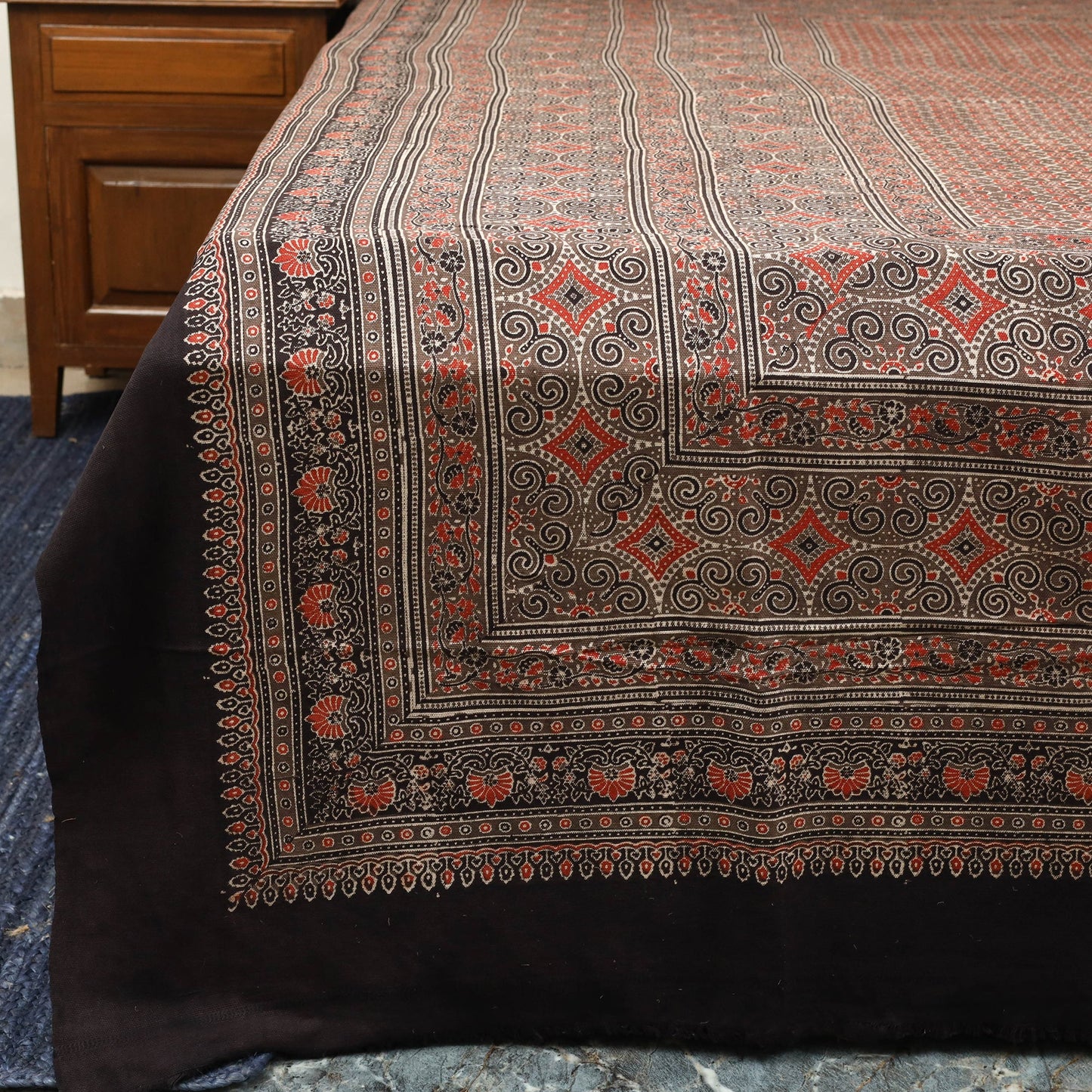 Brown Handloom Cotton Block Print Double Ajrakh Bed Sheet