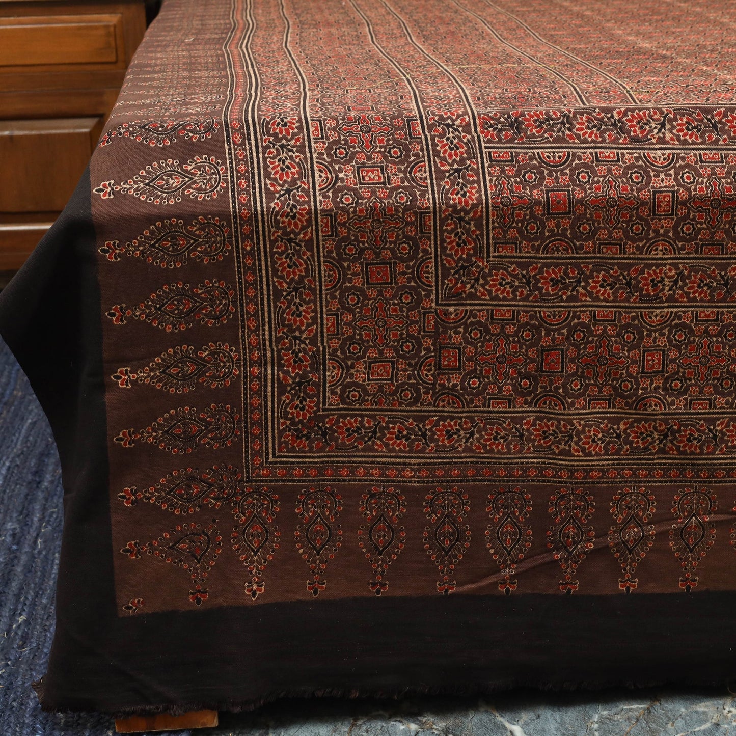 Brown Handloom Cotton Block Print Double Ajrakh Bed Sheet