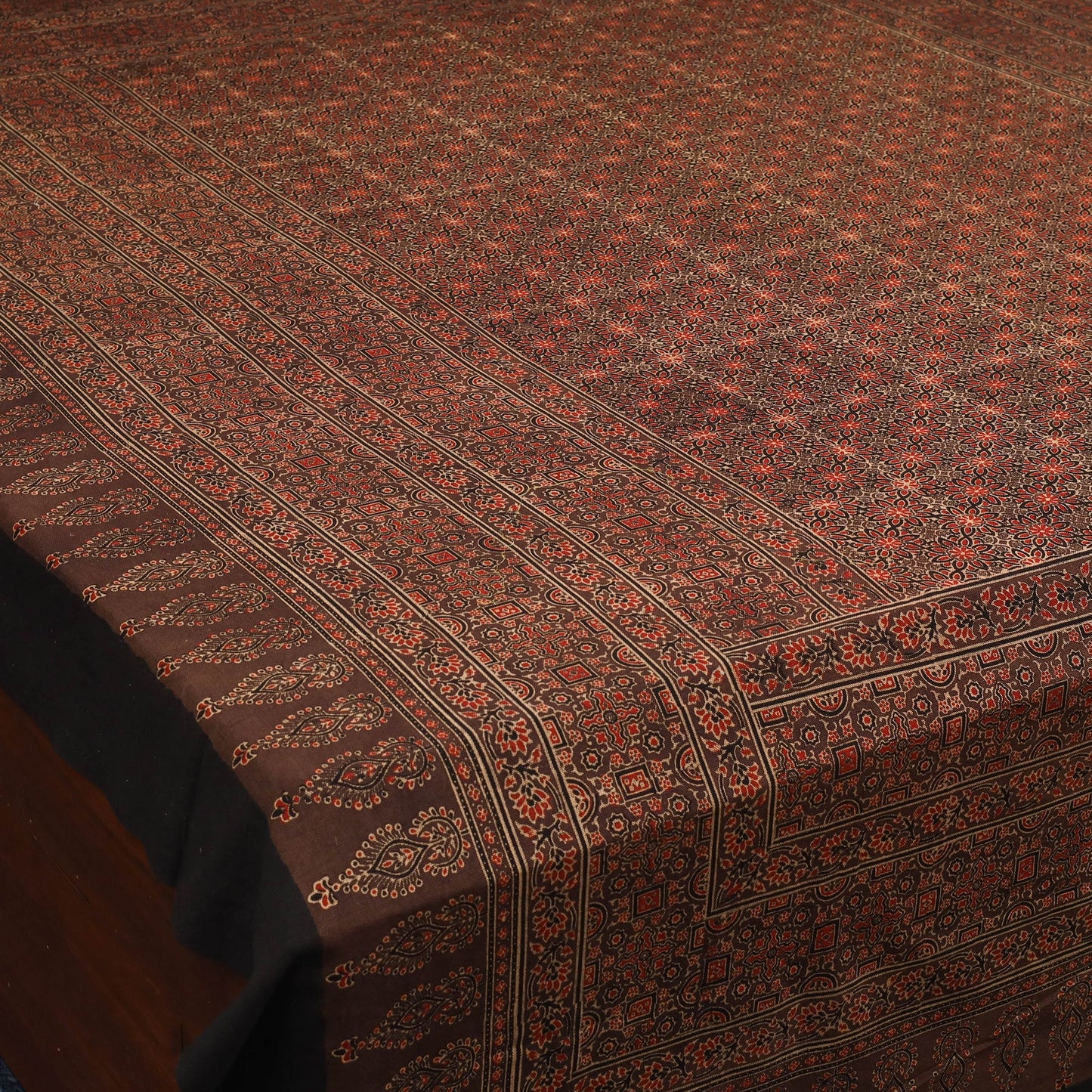 Brown Handloom Cotton Block Print Double Ajrakh Bed Sheet