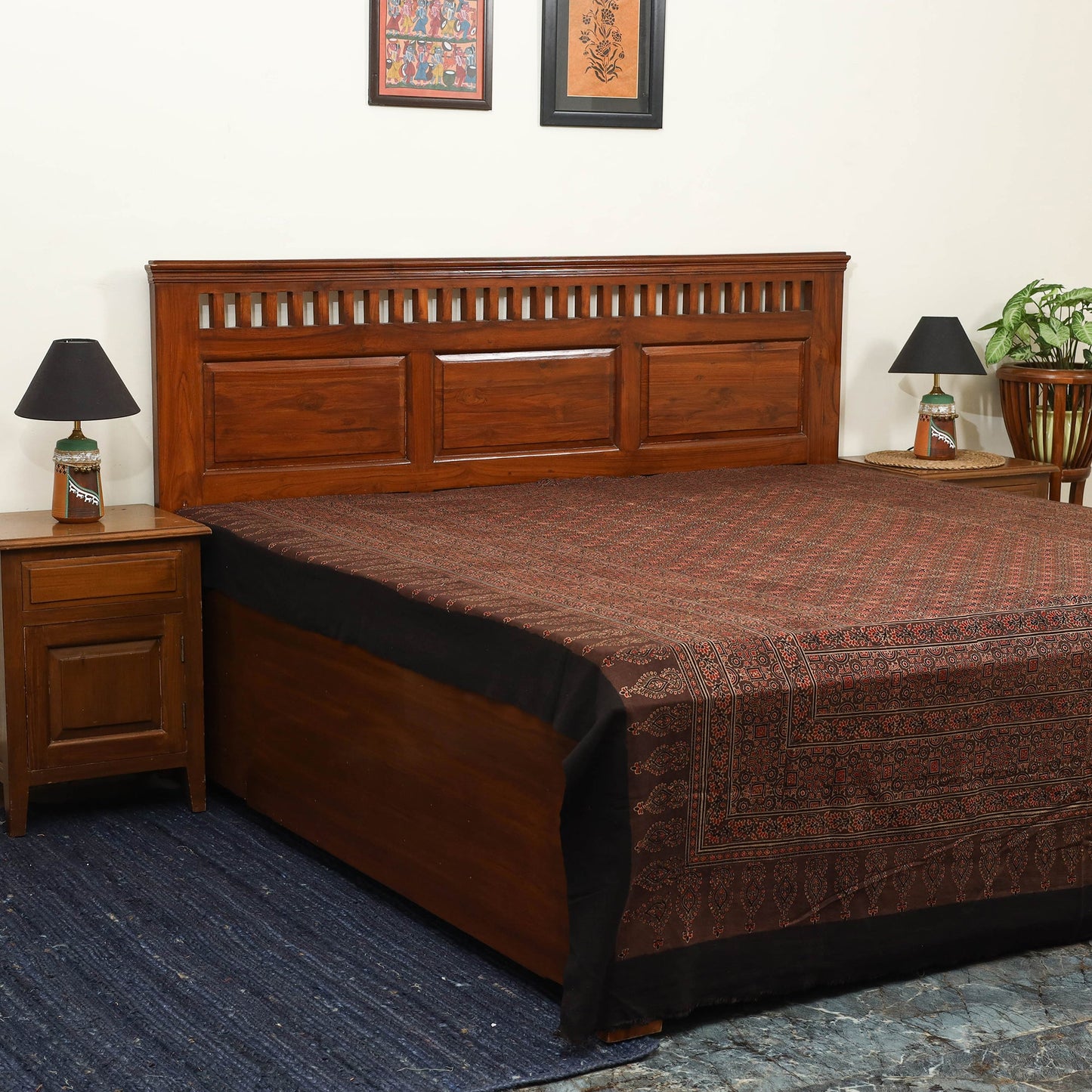 Brown Handloom Cotton Block Print Double Ajrakh Bed Sheet