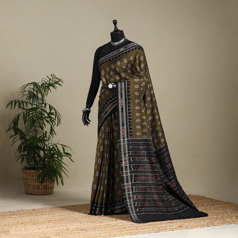 Brown - handloom cotton khandua ikat saree 24 - handcrafted