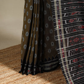 Brown - handloom cotton khandua ikat saree 24 - handcrafted
