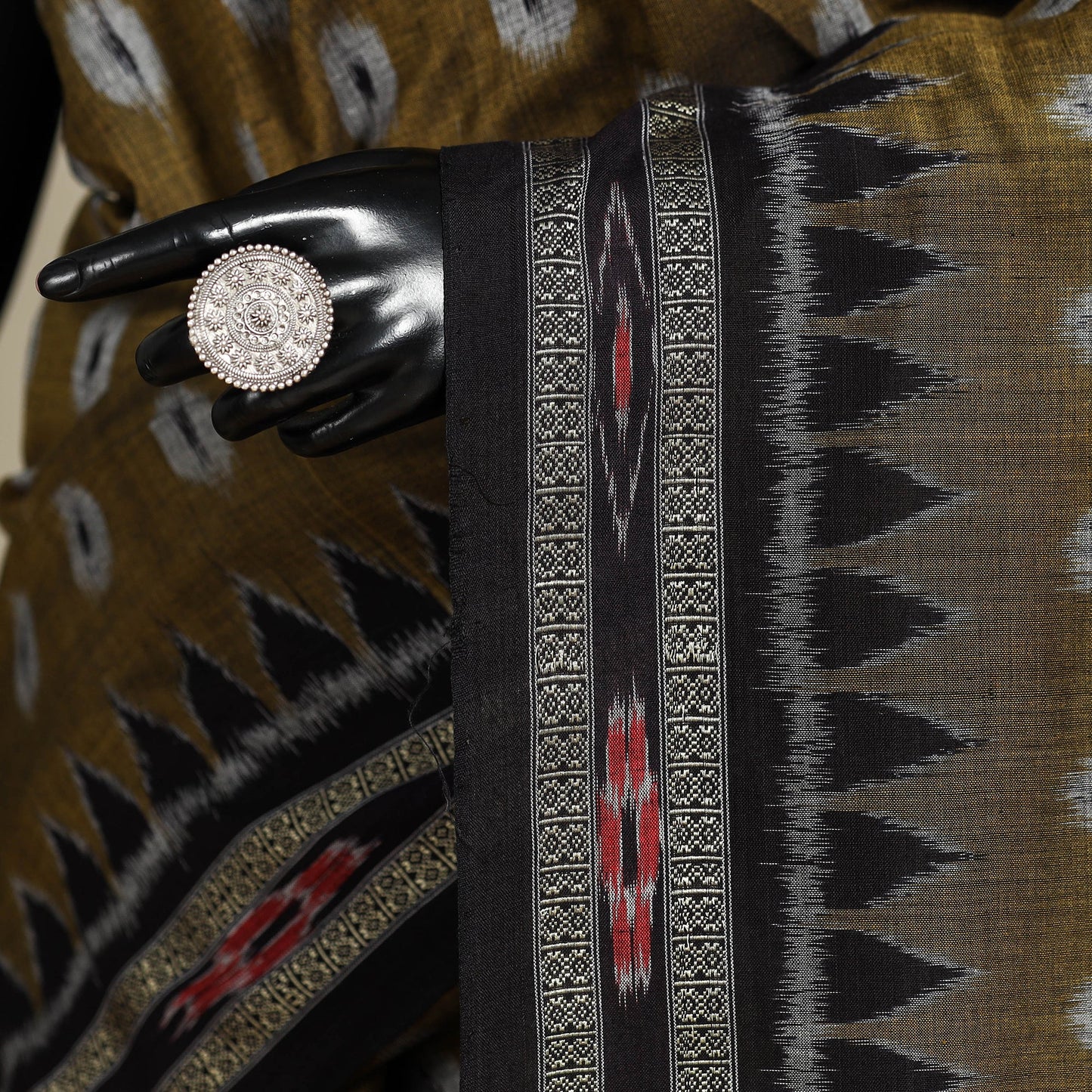 Brown - handloom cotton khandua ikat saree 24 - handcrafted