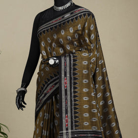 Brown - handloom cotton khandua ikat saree 24 - handcrafted