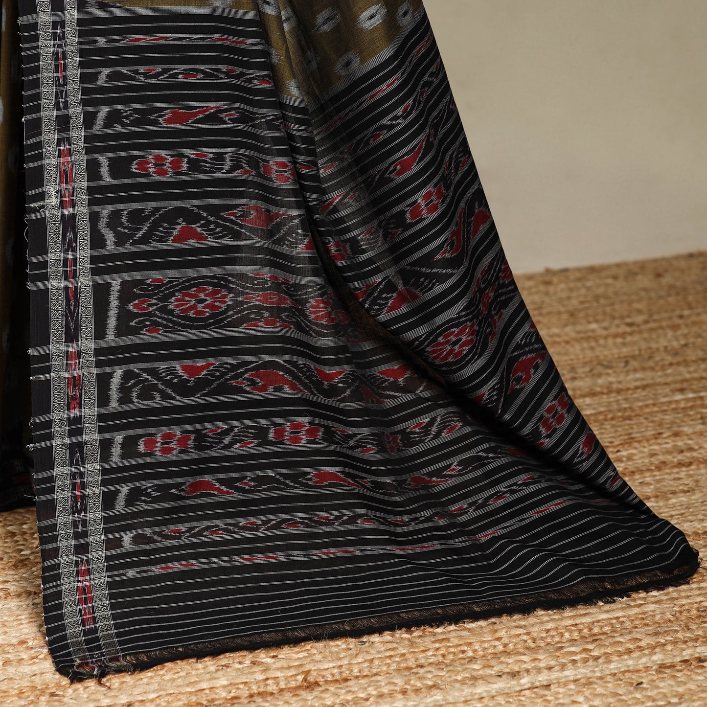 Brown - handloom cotton khandua ikat saree 24 - handcrafted