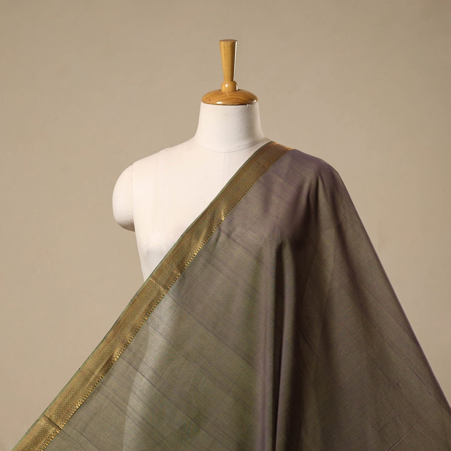 Brown - handloom cotton mangalagiri fabric with zari border