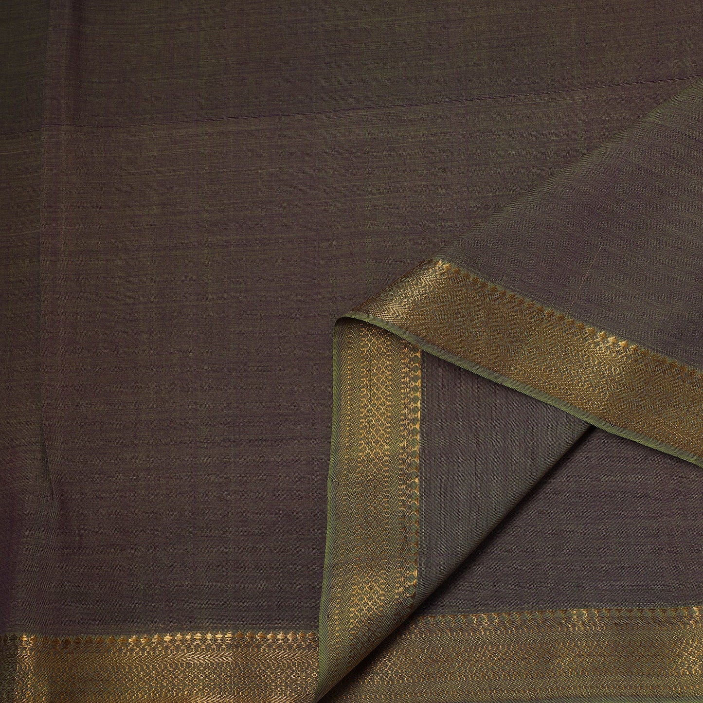 Brown - handloom cotton mangalagiri fabric with zari border