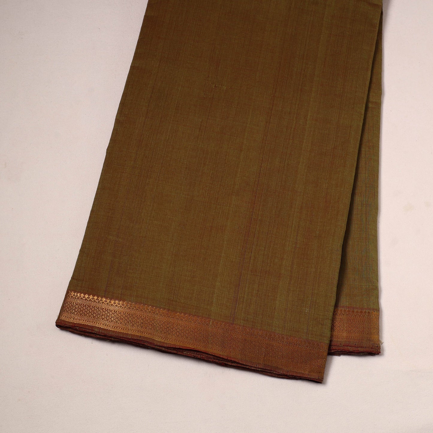 Brown - handloom cotton mangalagiri fabric with zari border