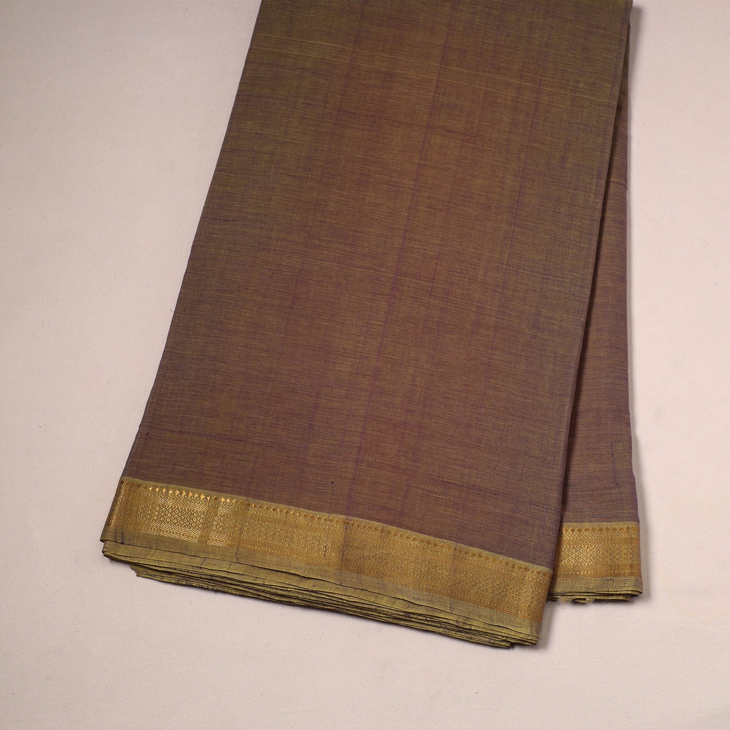 Brown - handloom cotton mangalagiri fabric with zari border