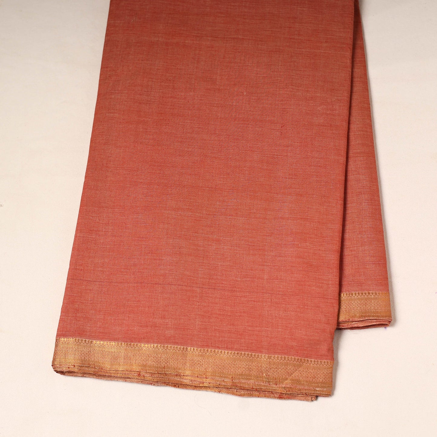 Brown - handloom cotton mangalagiri fabric with zari border