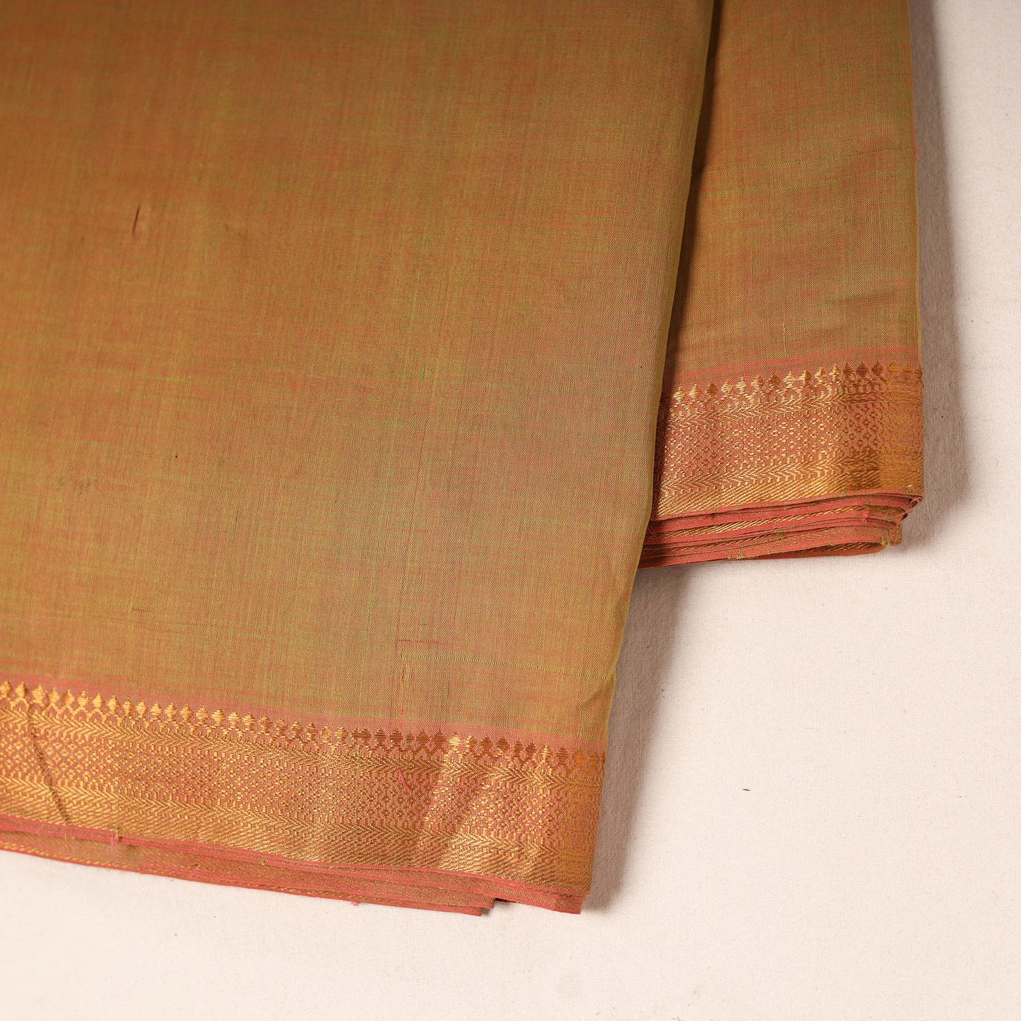 Brown - handloom cotton mangalagiri fabric with zari border
