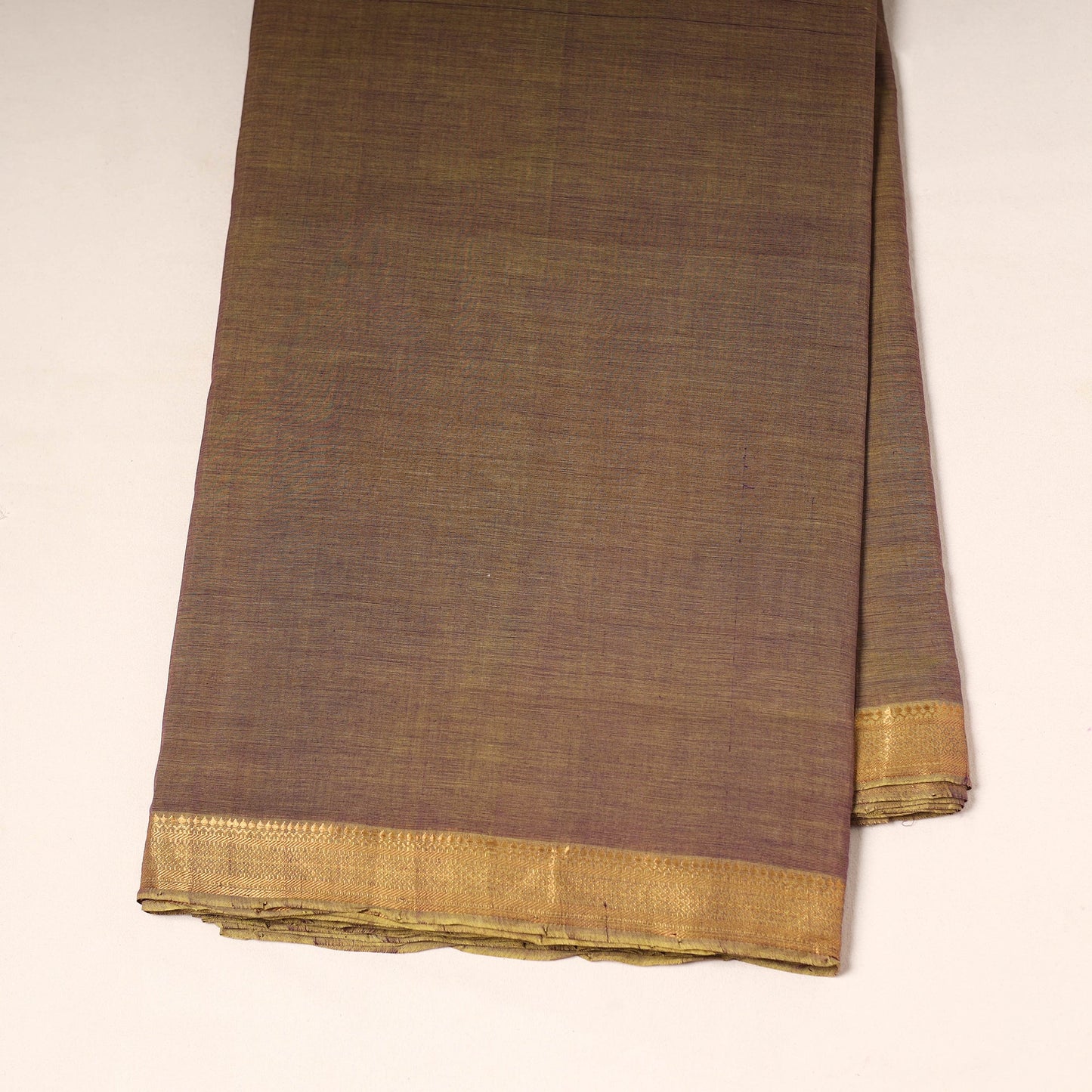 Brown - handloom cotton mangalagiri fabric with zari border