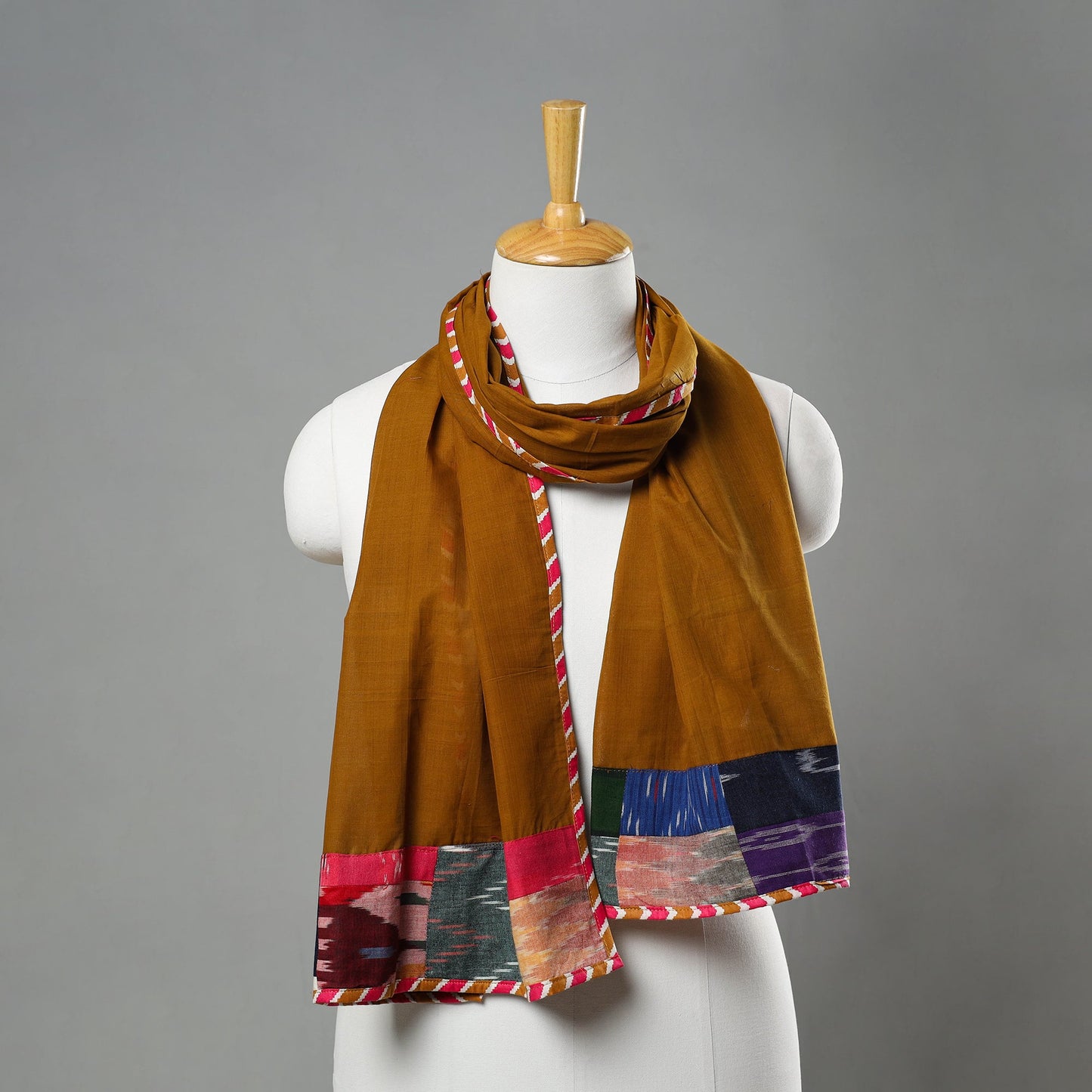 Brown - handloom cotton mangalagiri stole 04 - handcrafted