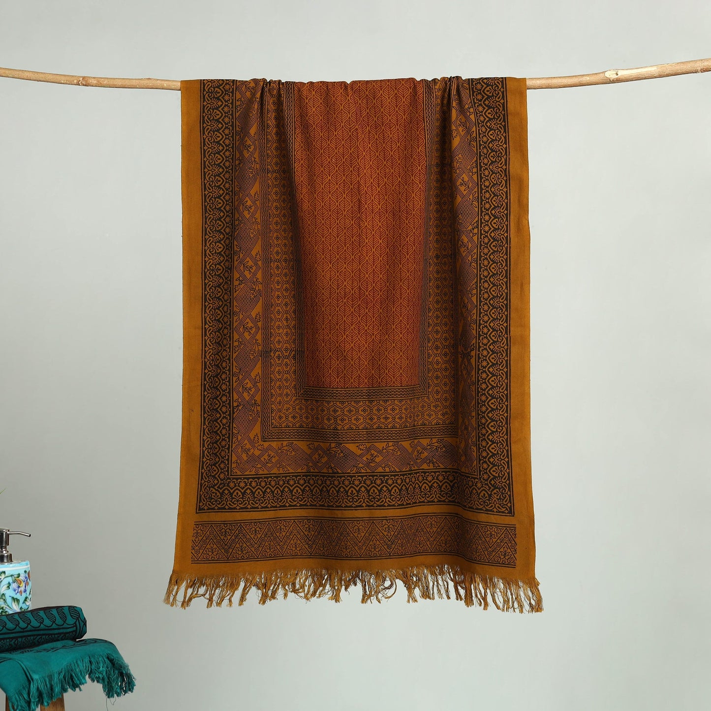 Brown Bagh Hand Block Print Cotton Handloom Towel