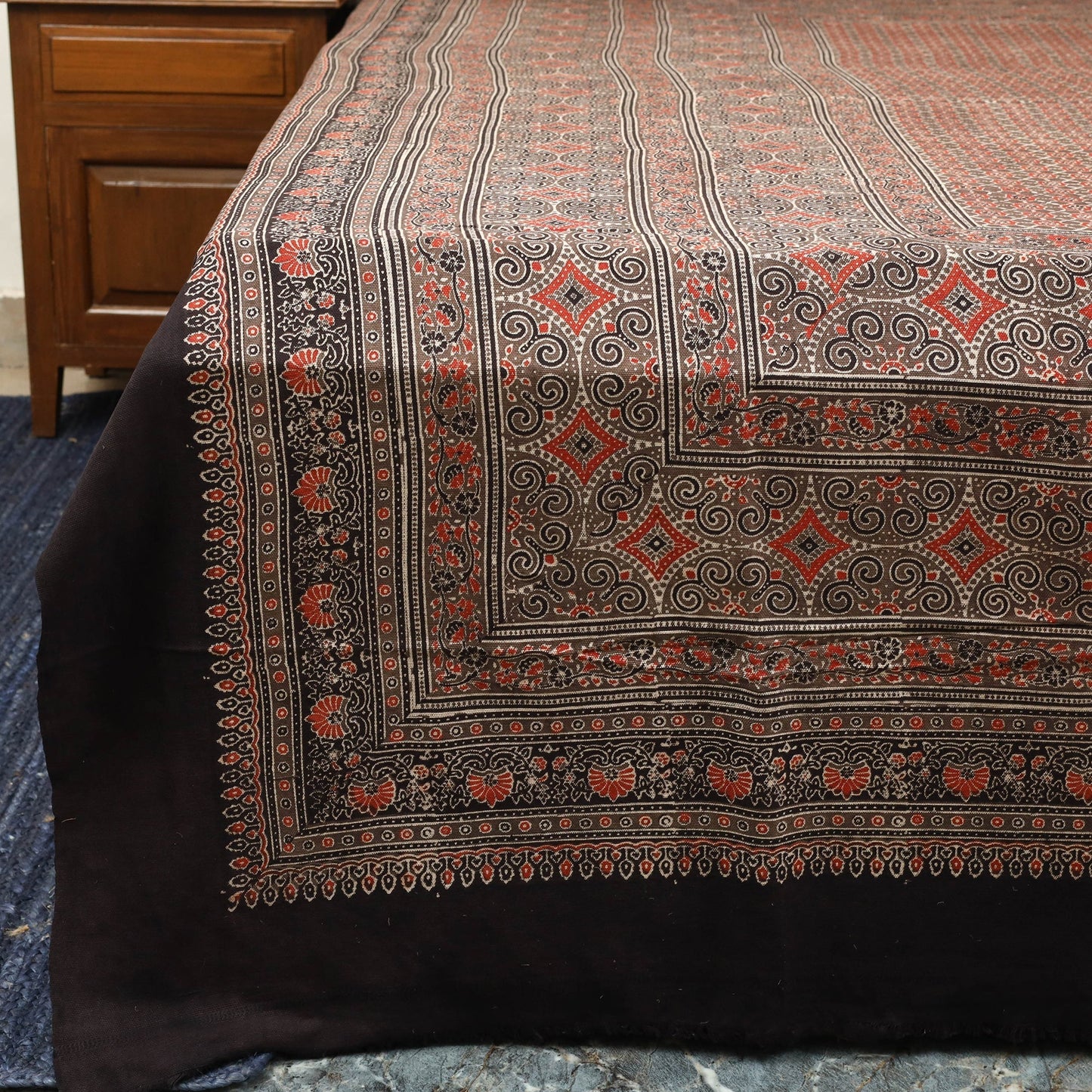 Brown Handloom Cotton Block Print Double Ajrakh Bed Sheet