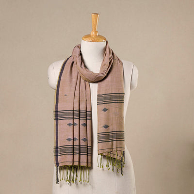 Brown - handloom cotton phulia jamdani stole with tassels