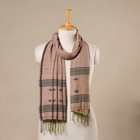 Brown - handloom cotton phulia jamdani stole with tassels