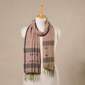 Brown - handloom cotton phulia jamdani stole with tassels