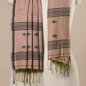 Brown - handloom cotton phulia jamdani stole with tassels