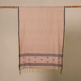 Brown - handloom cotton phulia jamdani stole with tassels