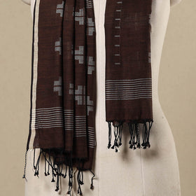 Brown - handloom cotton phulia jamdani stole with tassels