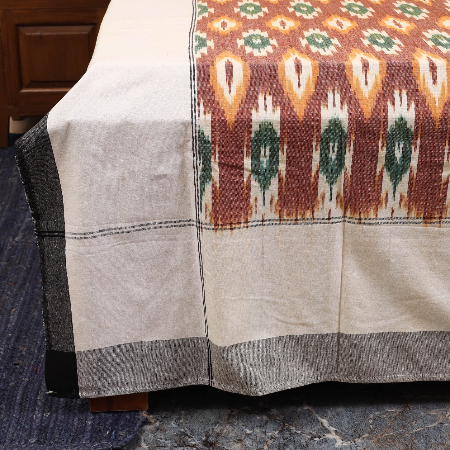 Brown - handloom cotton pochampally ikat double bedsheet